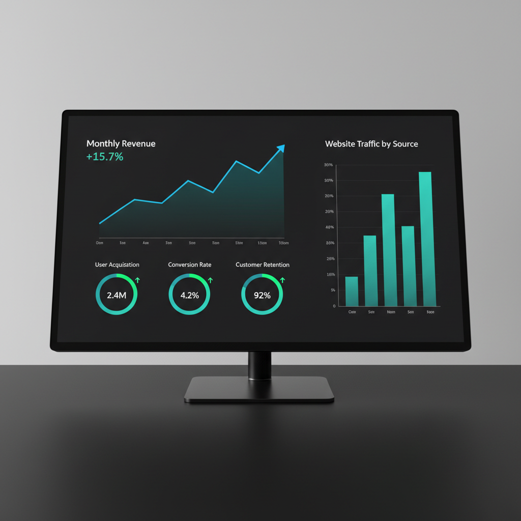 Digital marketing analytics dashboard showing growth metrics and performance data